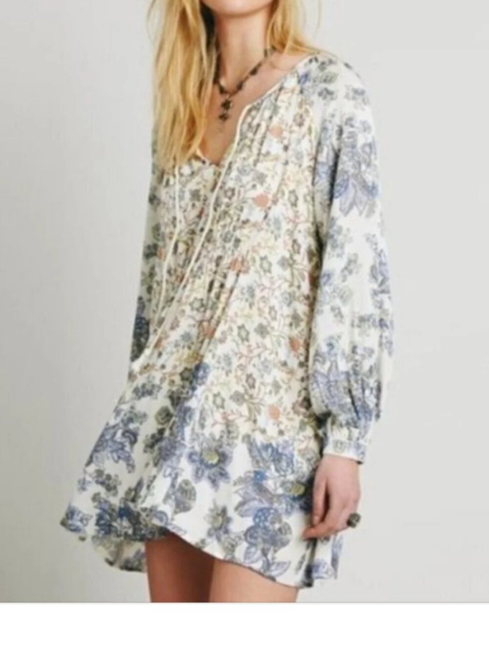 Free People White Floral Print Mini Dress